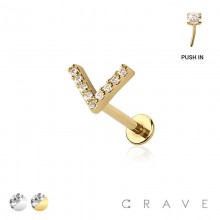 MULTI CZ V chevron THREADLESS (PUSH IN) 316L SURGICAL STEEL LABRET SET